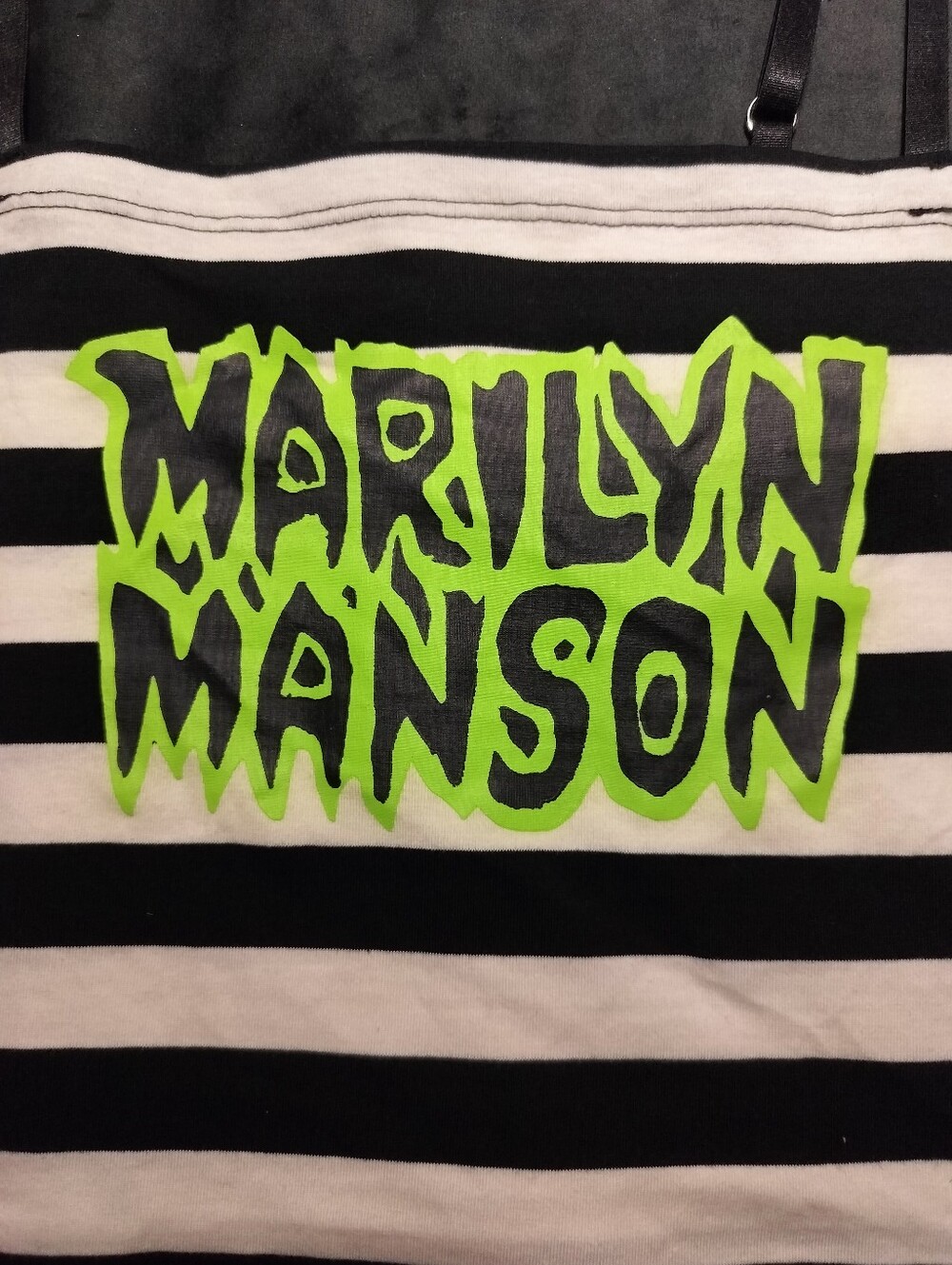 NWT Rare Dolls Kill Marilyn Manson Black & White Striped Tank Neon Green Medium - Picture 2 of 8